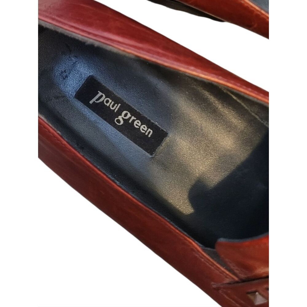Paul Green Red Leather Stud-Accent Slip-On Chunky Loafers Size 4.5/US 7 - Picture 6 of 7